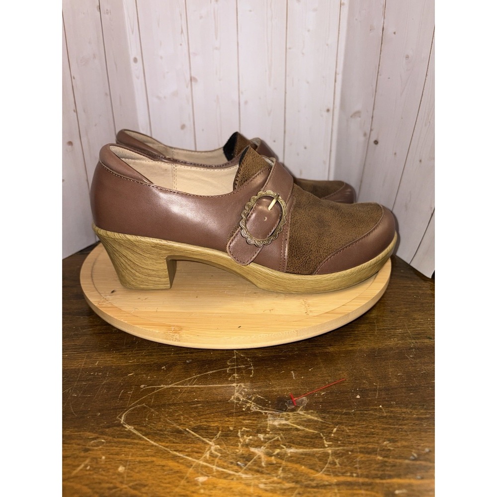 Alegria Holli Spiffy Clogs Shoes Heel Buckle Womens Leather Brown 39 Us 8.5/9